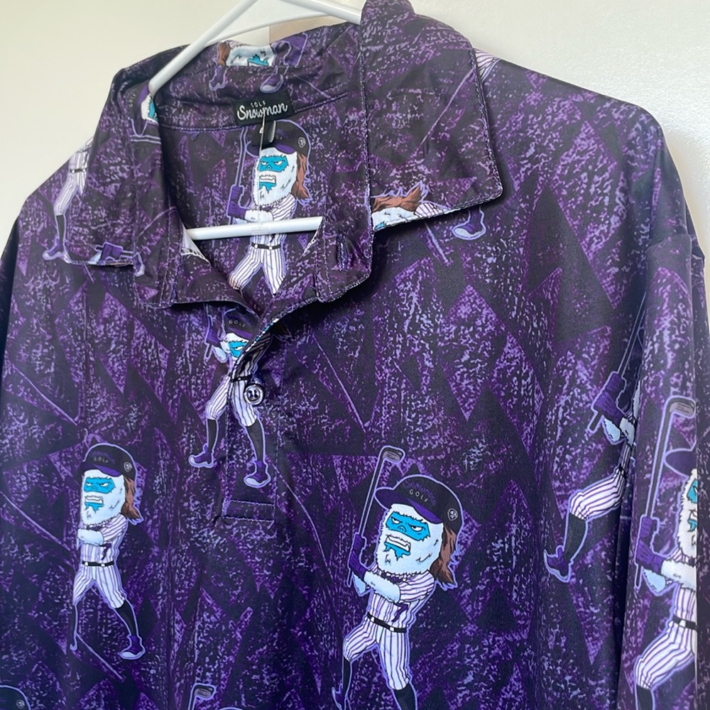 New Golf Snowman golf shirt. Baseball player with club pattern.   Silly. Gift.